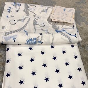 Pottery Barn Kids Flat sheet  Dinosaur and Star Sheet Set - White and Blue